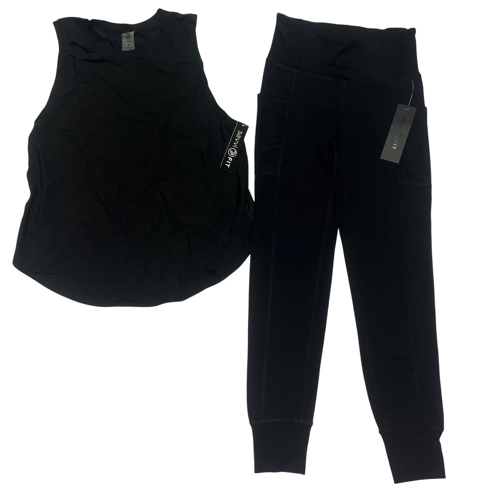 NEW! Savvi Fit Womens Tank and Leggings Set Black Small NWT